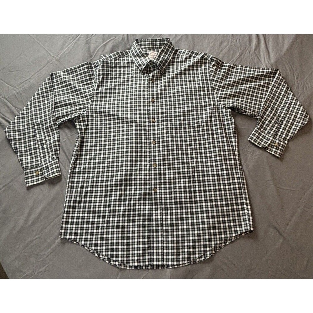 Brooks Brothers Mens Regent Button Down Shirt Navy Blue Plaid Large Long Sleeve